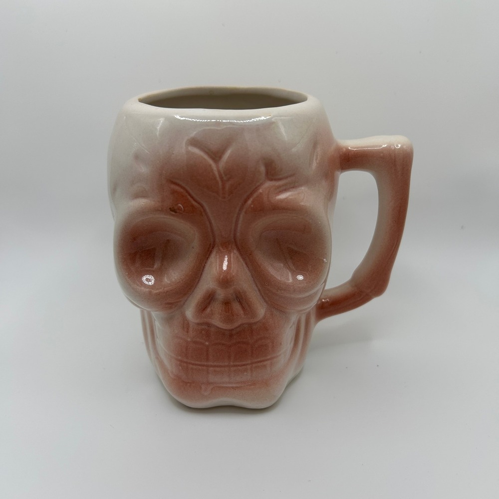DW150 Ceramic Skull Mug Pink White Sculpted 3D Gothic Coffee Cup